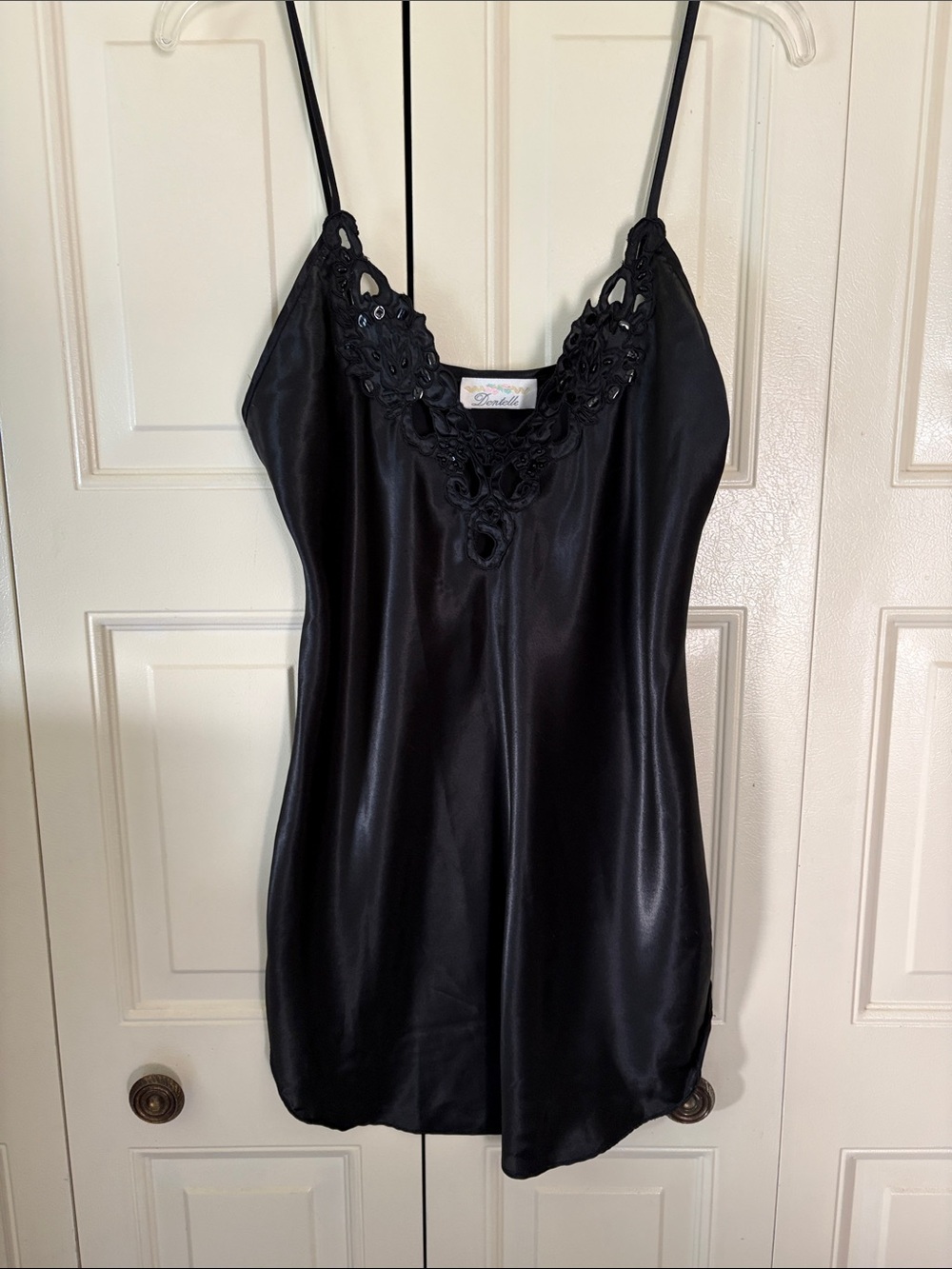 Vintage 90s Dentelle Whimsigoth Coquette Dark Fairy Slip Dress Beaded SM